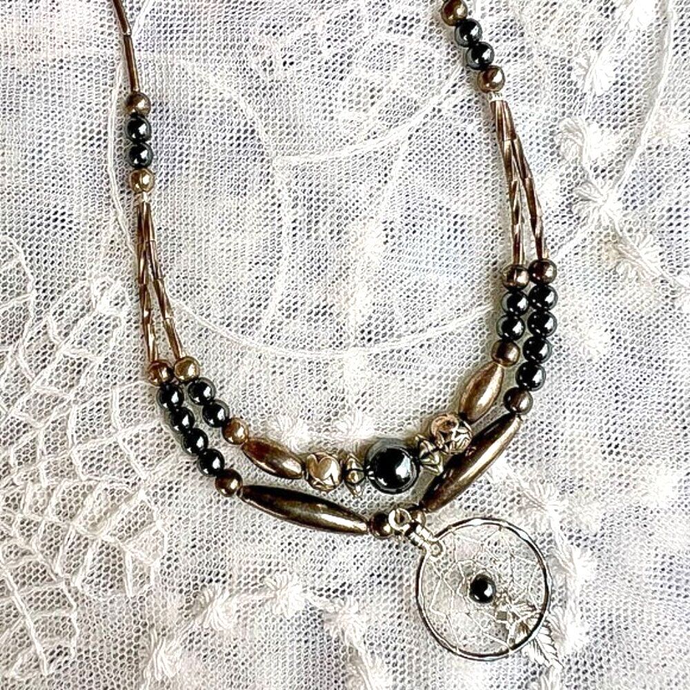 Vintage 70's/80's Silver & Hematite Dreamcatcher Necklace - Picture 9 of 10